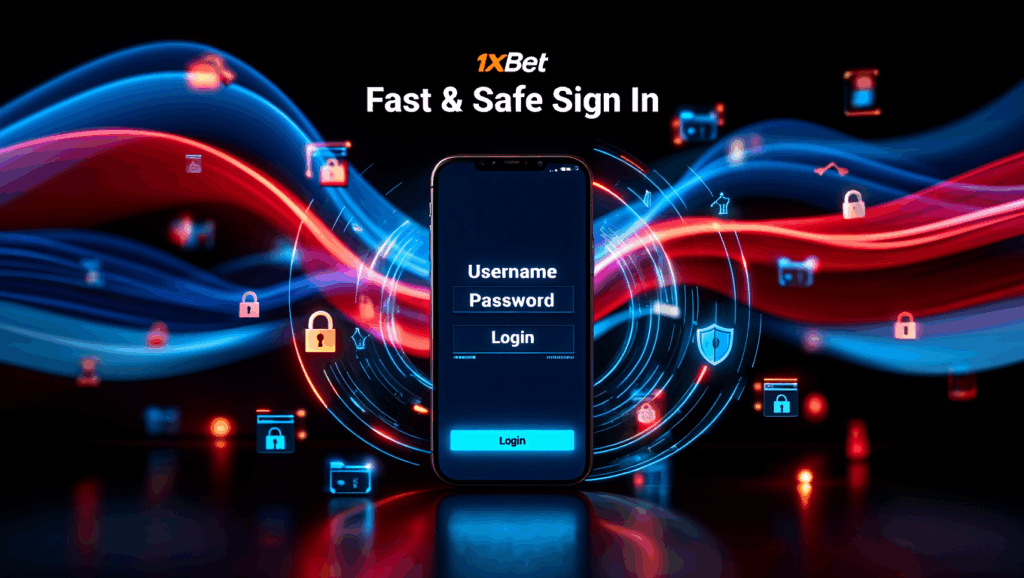Antarmuka login seluler untuk 1xBet dengan ast dan login aman